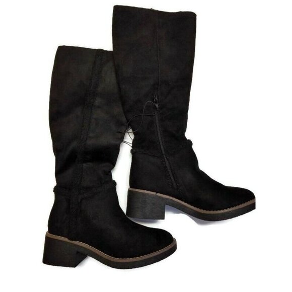 Sociology Tall Shearling Trimmed Boots Womens Sz 7 Side Zipper Evening Night Out - Picture 1 of 6